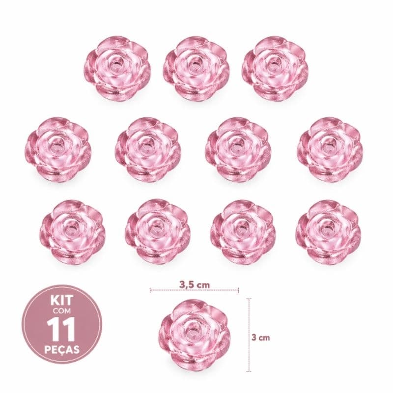 Kit 11 Puxador Flor Rosa Cristal para Móveis  Elegante para Gavetas, Cômodas  Guarda-Roupa Penteadeiras Camrim