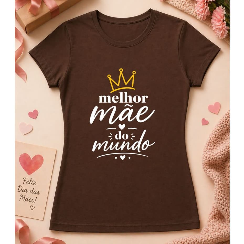 Camiseta Presente Dia Das Mães "Melhor Mãe Do Mundo" Feminina Slim 100% Algodão