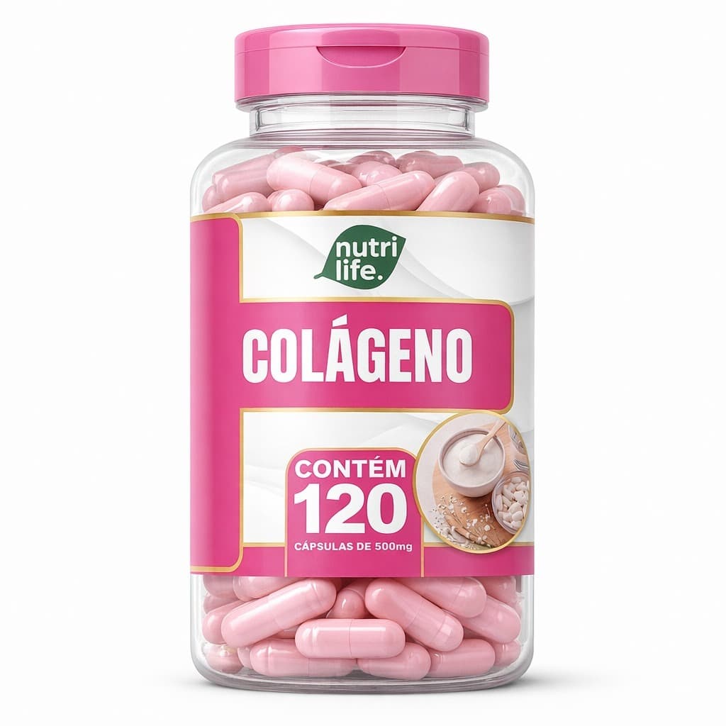 Colágeno Hidrolisado 500mg 120 Cápsulas Flacidez, Estrias, Celulite - Pele, Cabelo e Unhas NutriLife