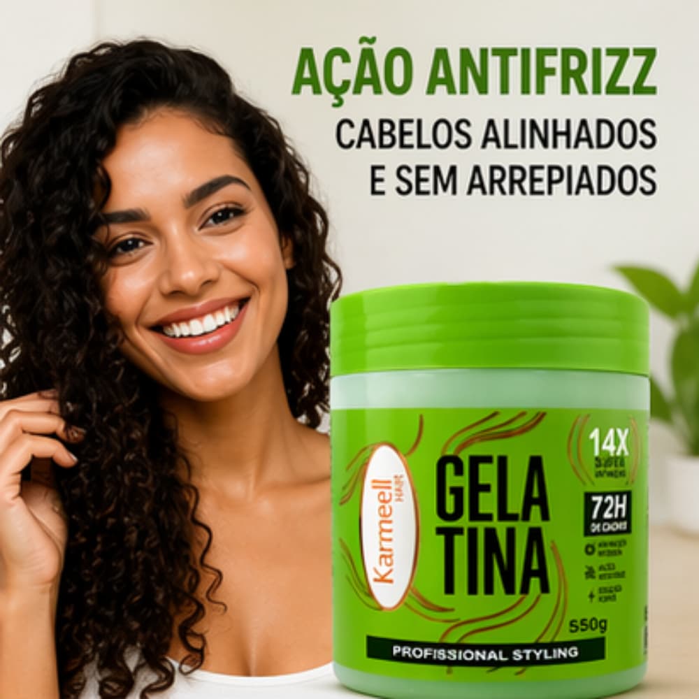Gelatina Karmeell 550g Profissional Styling Para Cachos Finalizador 72h de Cachos com Super Definição