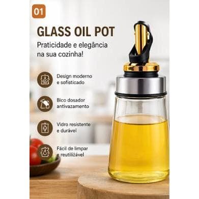 Galheteiro de Vidro com Dosador Automático – Porta Azeite/Vinagre Antivazamento