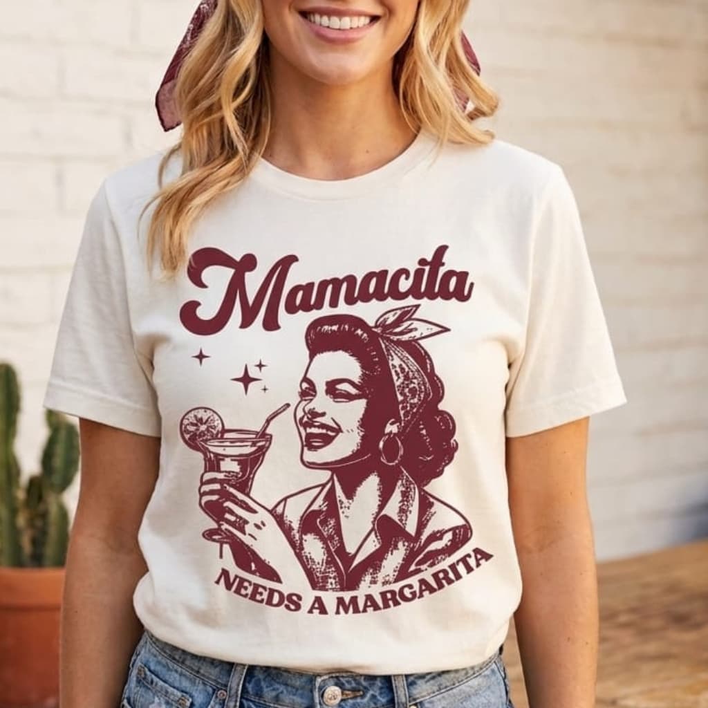 Camiseta feminina vintage retrô Mamacita Needs Margarita algodão premium confortável casual verão