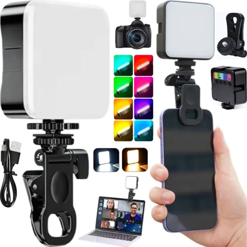 Luz Led Iluminador Portátil Recarregável Celular Cor Branco Frio Quente RGB Foto Vídeo