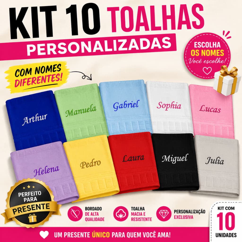kit Toalha Lavabo Rosto Academia Empresa Premium Personalizada com Nome