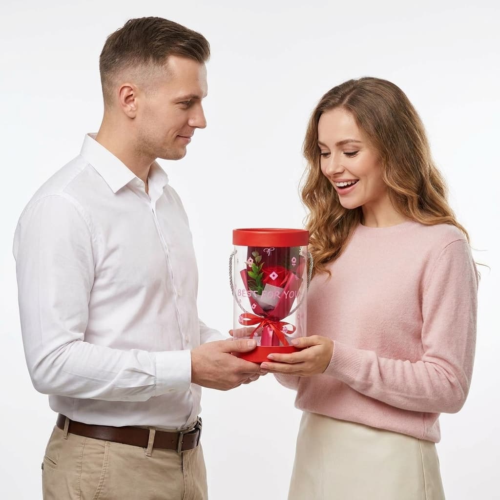 Buquê Rosa Artificial Com Caixa Presente Dia das Mães Dia dos Namorados Aniversário