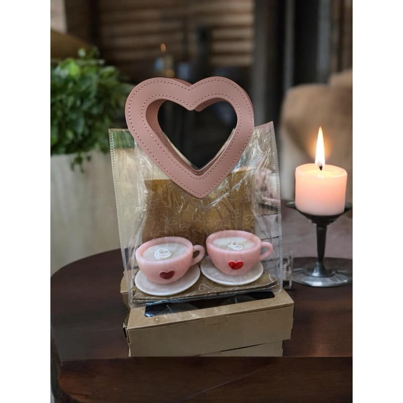 Kit Velas Aromáticas Xícara Café | Presente Criativo com Bolsa Coração