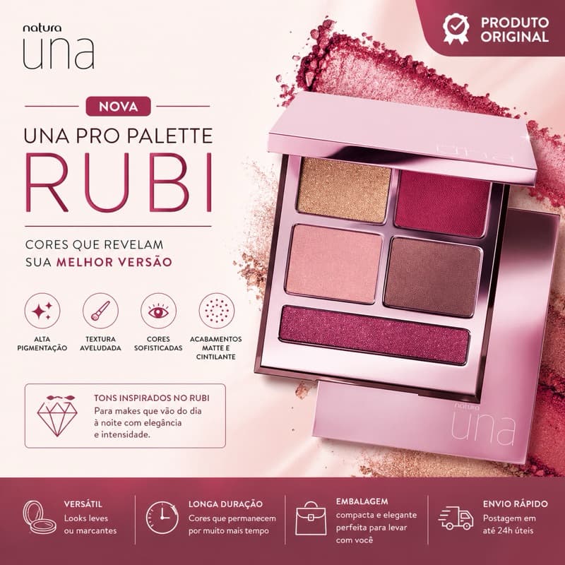 Paleta de Maquiagem Natura Una Pro Palette Rubi – Tons Sofisticados | Alta Pigmentação | Produto Original