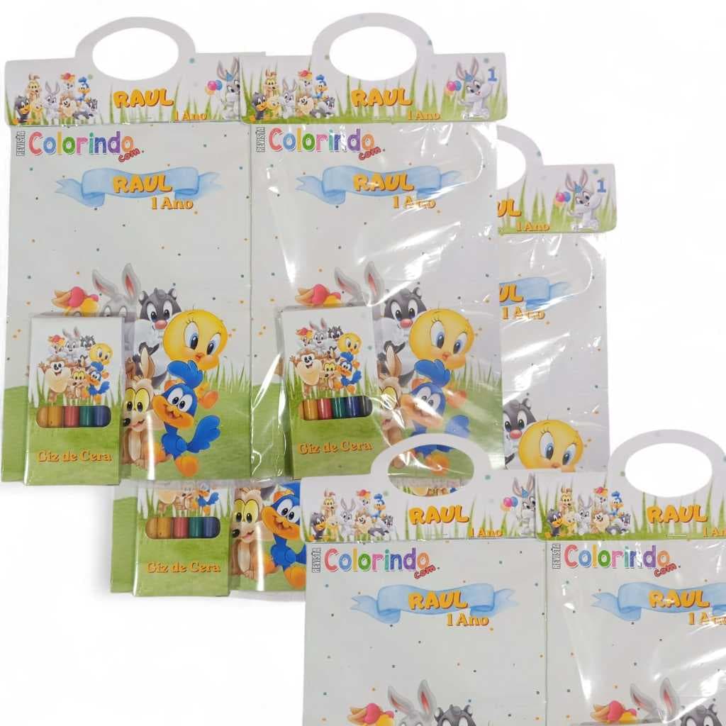 Kit REVISTINHA de Colorir com Giz de Cera Personalizado - FESTAS E LEMBRANCINHAS - LOONEY TUNES BABY