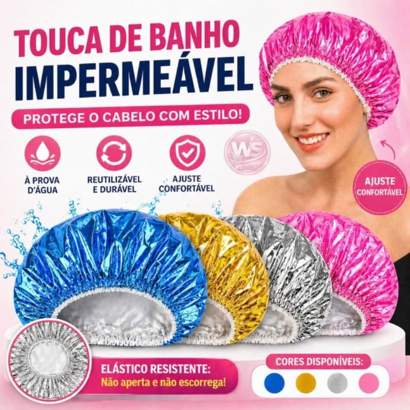 Touca de Banho Impermeável Reutilizável Elástico Ajustável Protege Cabelo Liso Cacheado