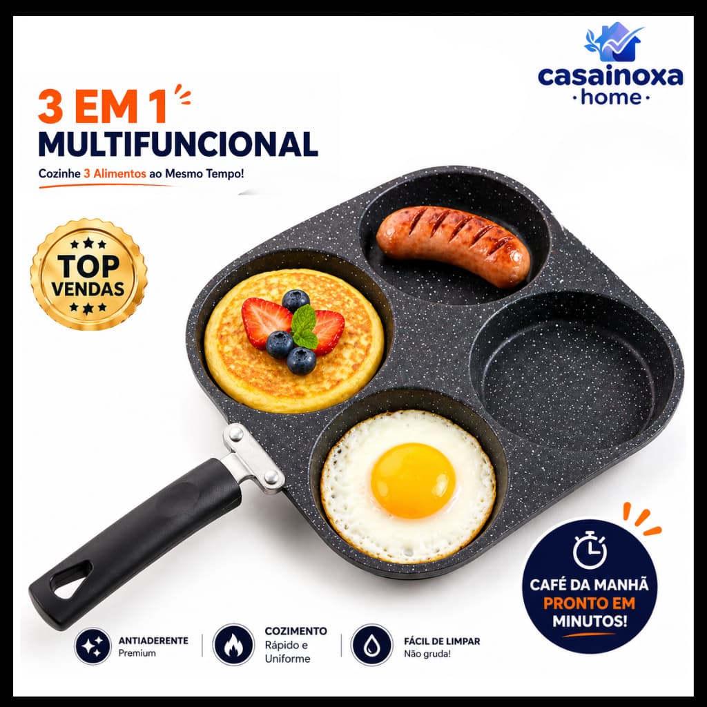 Frigideira 4 em 1 Antiaderente Multifuncional para Omelete Carne Panqueca Café da Manhã