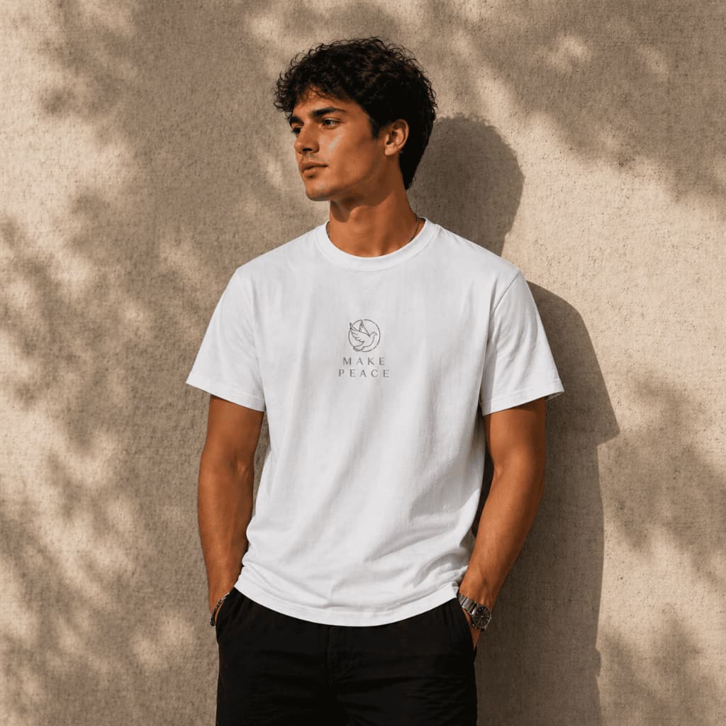 Camiseta Masculina Make Peace Minimalista Estampada Casual Algodão -Temos Plus Size P ao G4