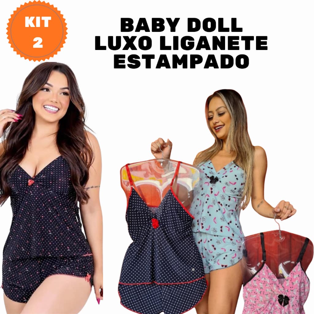 Kit 2 Baby Dolls Luxo Femininos Art da Sedução P ao GG | ESTAMPAS VARIADAS | Liganete Confortável