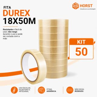 FITA ADESIVA DUREX FINO PARA MARMITA ARTESANATO USO GERAL 18MM X 50M - KIT 50 UNIDADES