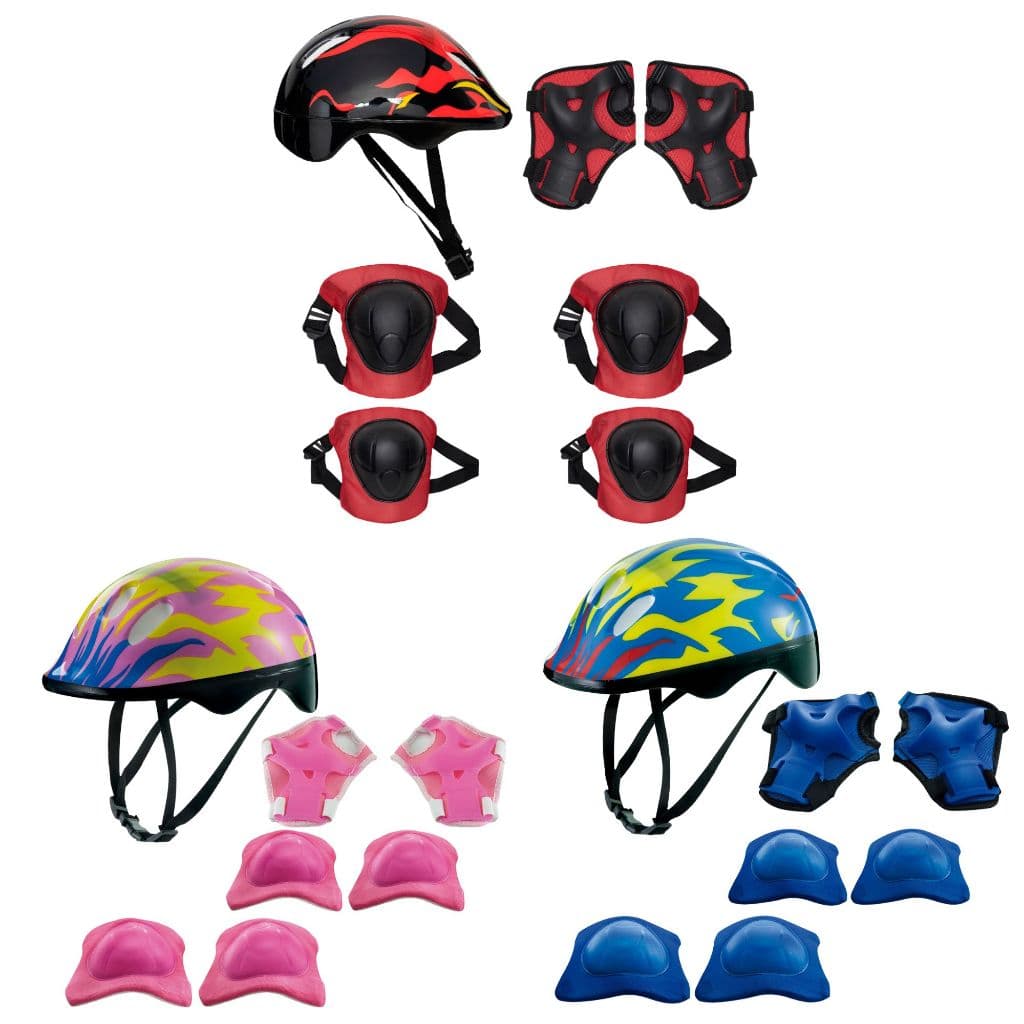 Kit Proteção Infantil 7 Peças Capacete Joelheira Cotoveleira Luvas Bicicleta Patinete Skate Patins