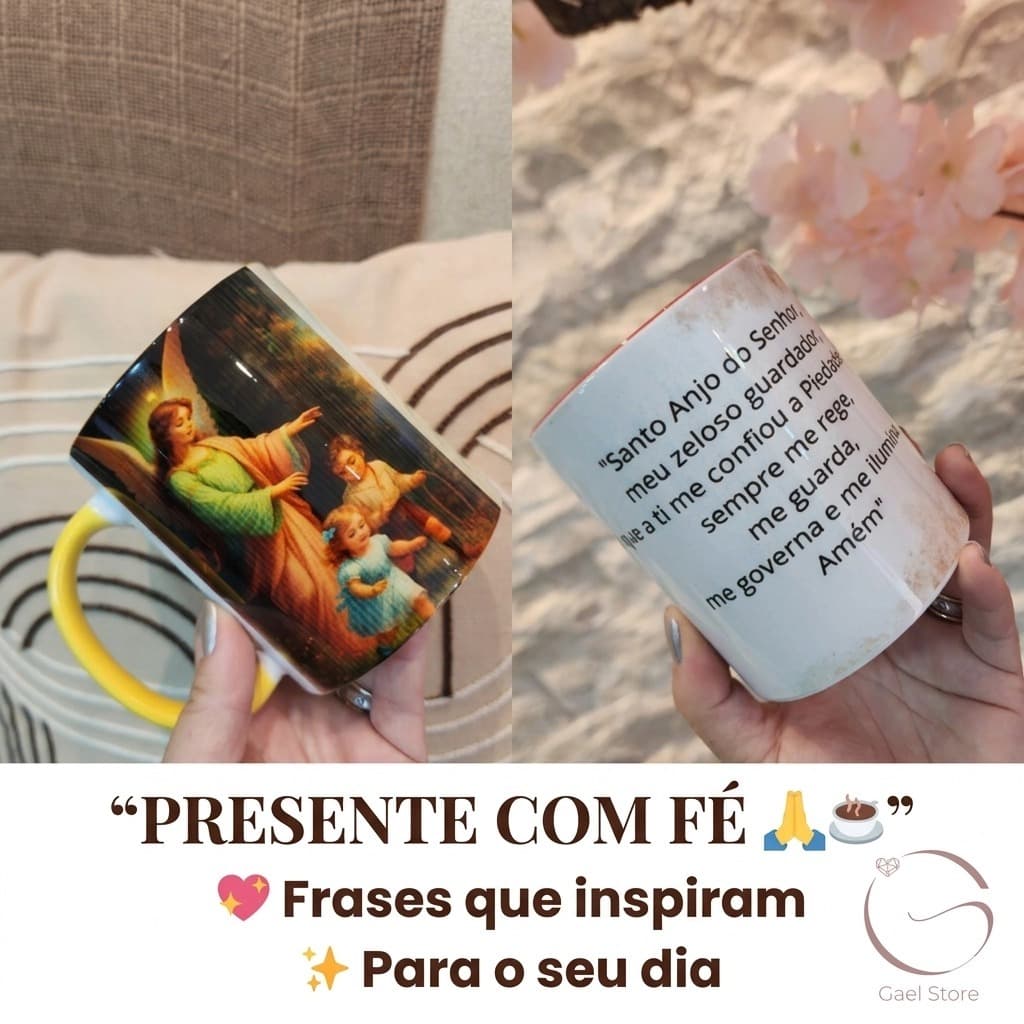 Caneca de Porcelana Religiosa 325ml ☕ Frases Bíblicas Presente com Fé
