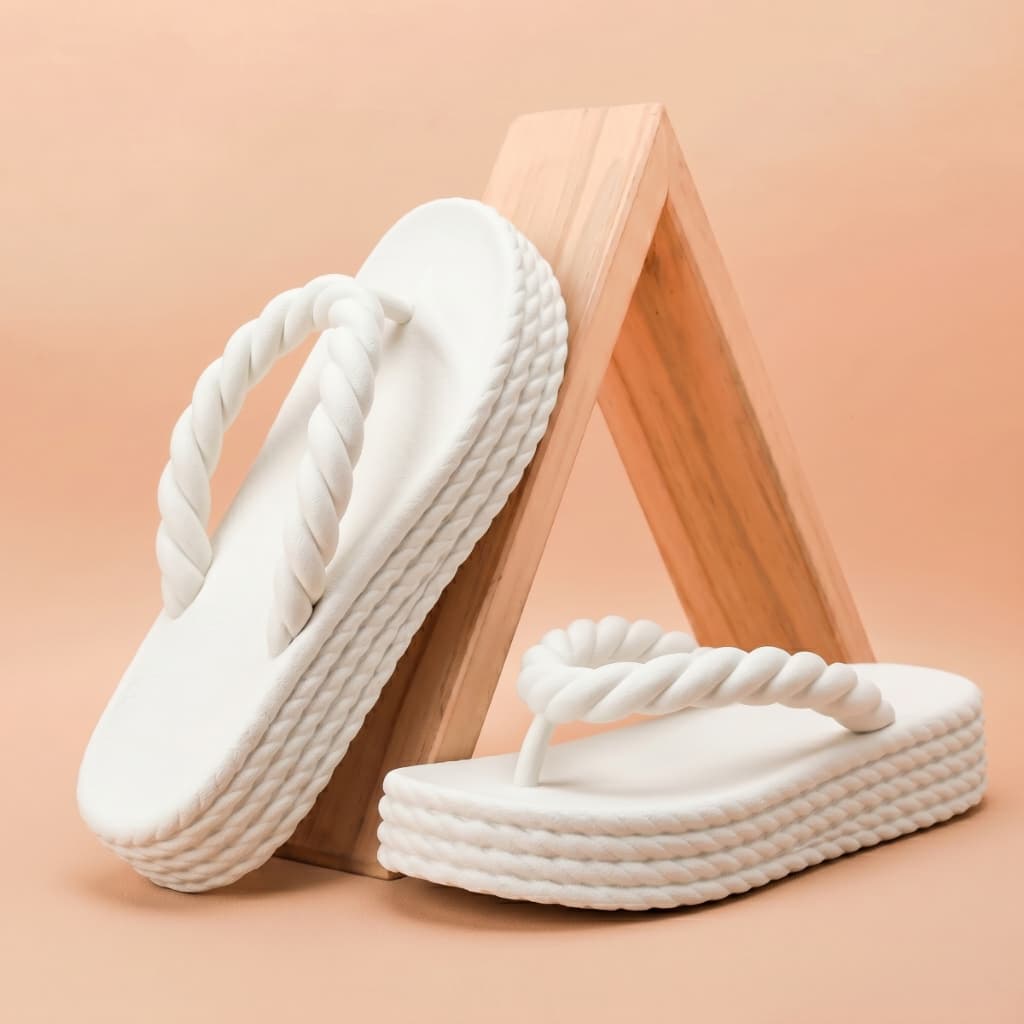 Chinelo Plataforma Feminino Flatform Corda Trançada Moda Boho Tendência Verão