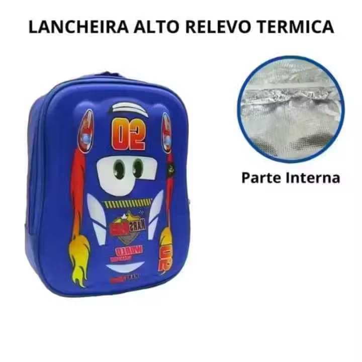 LANCHEIRA TERMICA ESCOLAR RELÂMPAGO MCQUEEN 3D ALTO RELEVO MENINOS