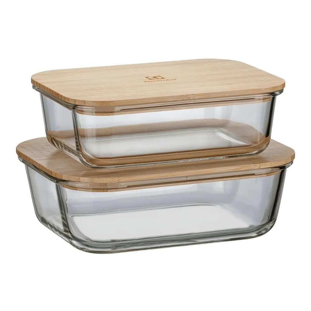Electrolux Kit 2 Potes Refratários Herméticos De Vidro Com Tampa De Bambu Travessa, Lasanheira 1,5l E 2,26l Transparente