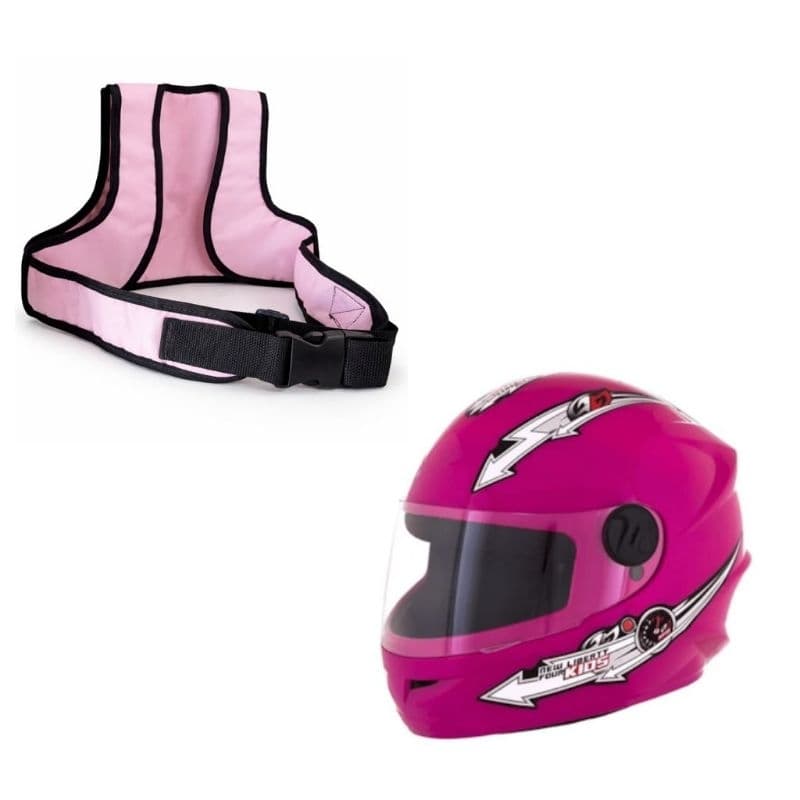 Capacete Moto Infantil + Colete Cinto Segurança Criança Ajustável Várias Cores