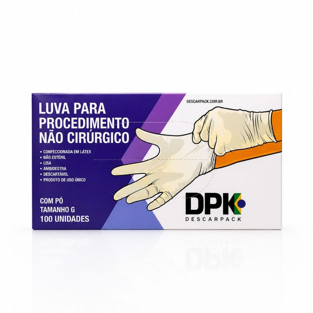 Luva Látex com Pó Descarpack G Caixa 100 Unidades Procedimento Descartável Clínica Hospital Estética