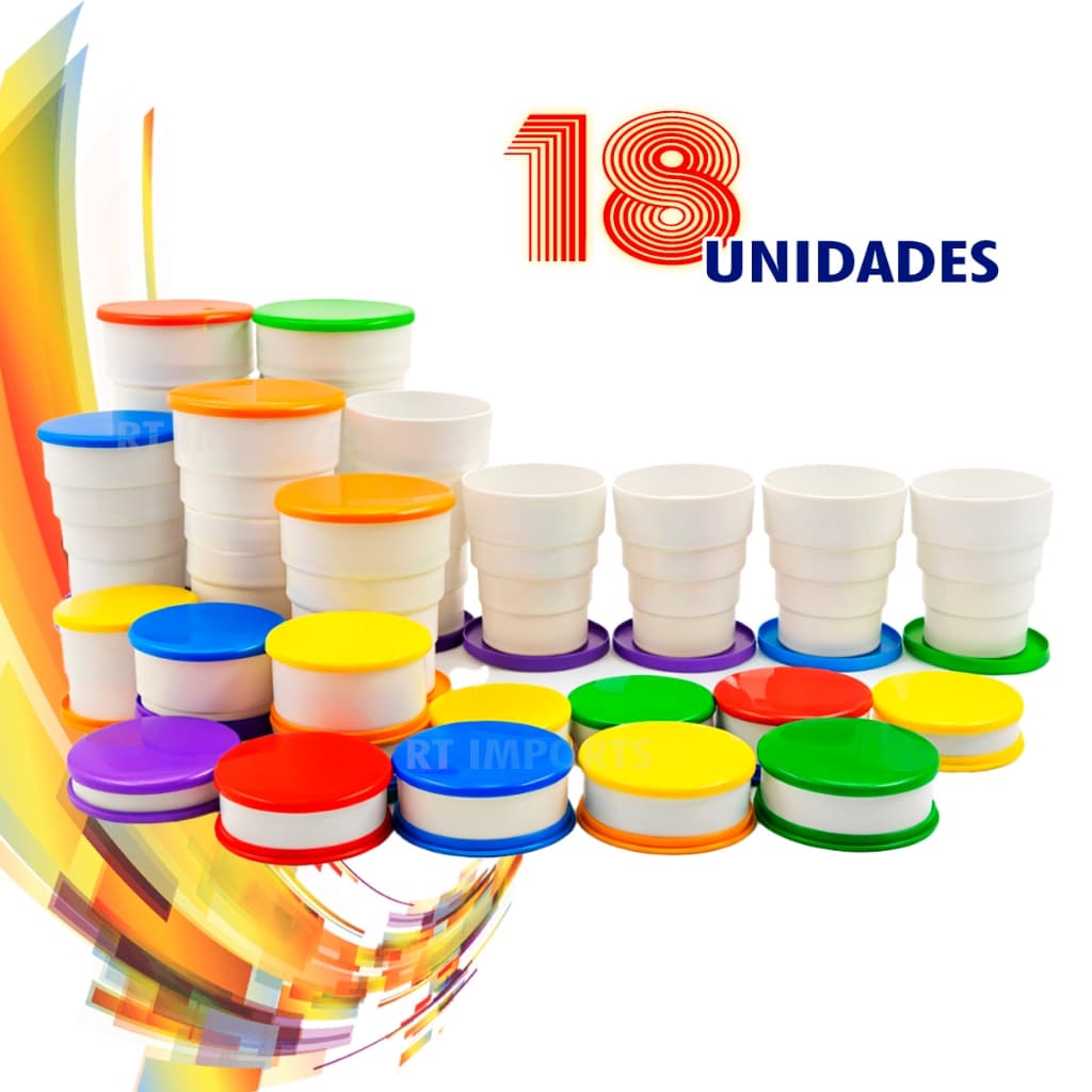 18 Copos Retratil Sanfonado Pequeno Criança Escola Merenda Passeio Viagem Festas Lembrancinha Festa Junina Presente