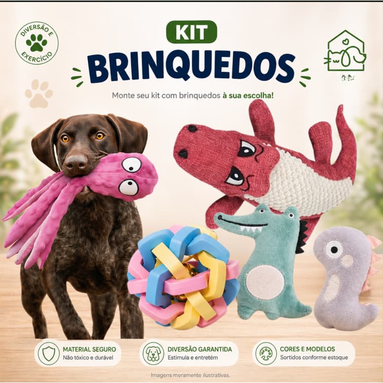 Kit Brinquedos para Cachorro Monte Seu Kit com Pelúcias e Bolinha