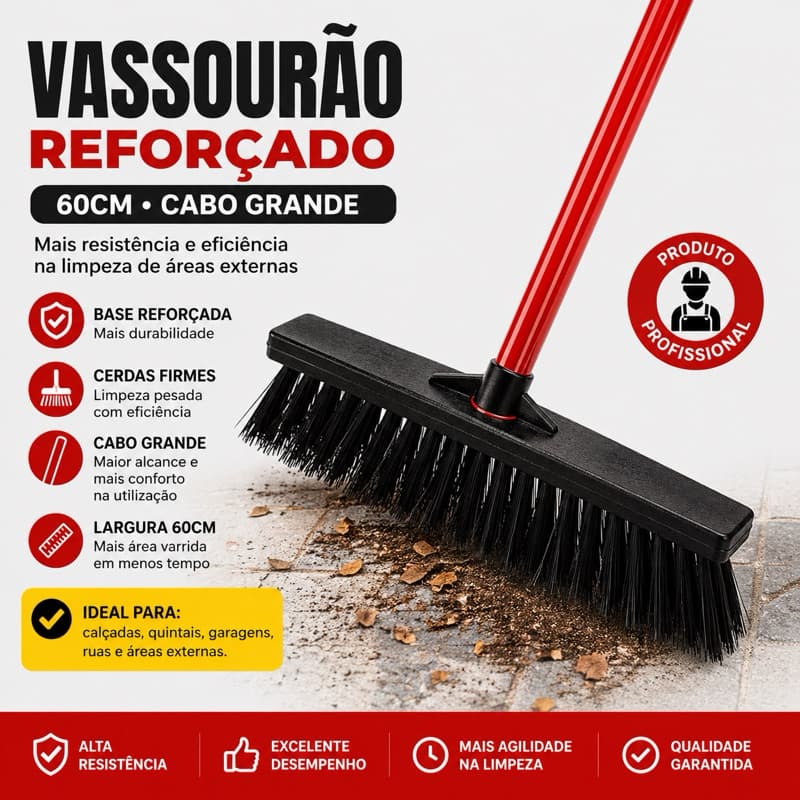 Vassourão 60cm Reforçado Cabo Grande Profissional Varre Quintal Rua Calçada