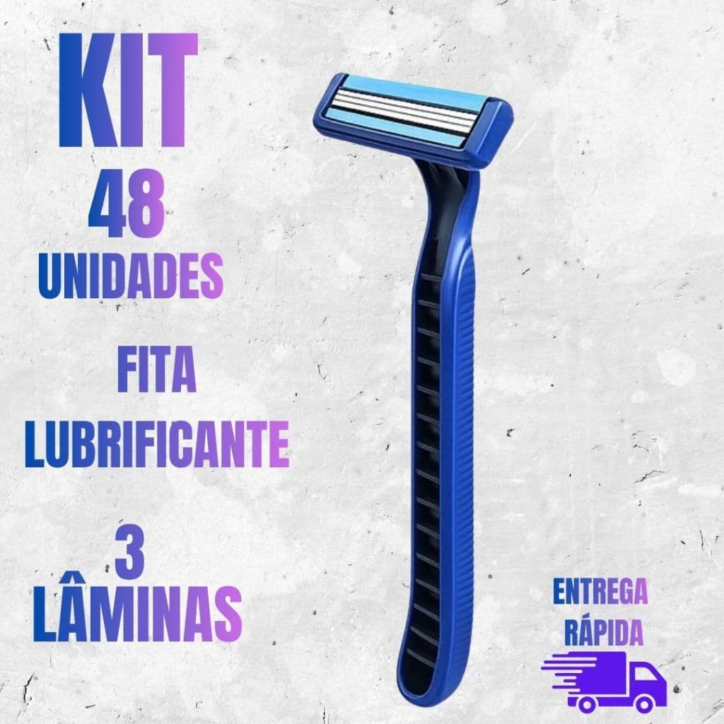 Kit 48 Barbeadores Descartáveis 3 Lâminas com Fita Lubrificante Uso Diário