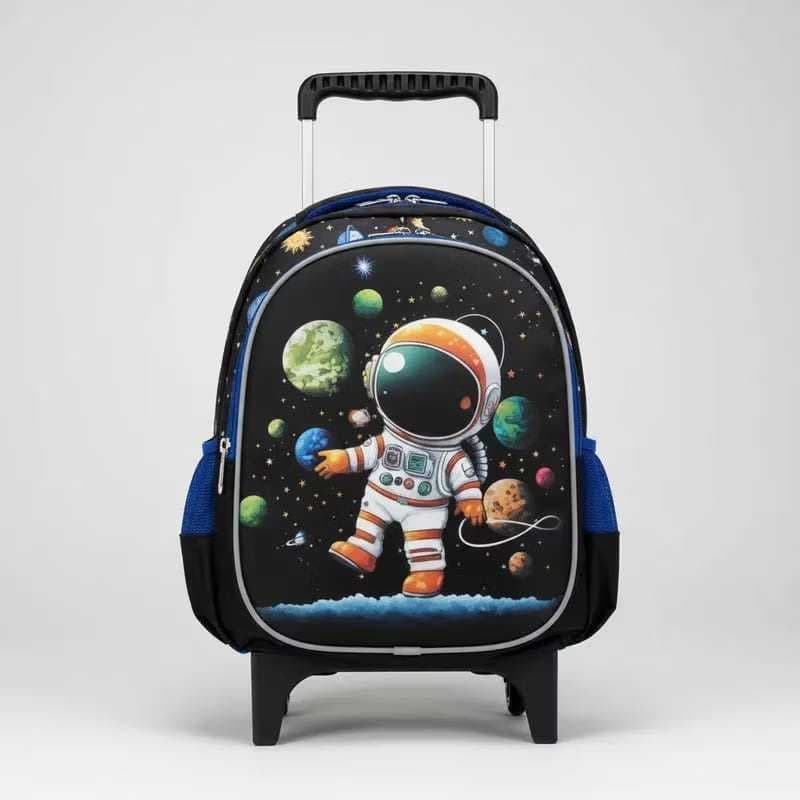 MOCHILA IDEAL PARA CRECHE COM RODINHA ASTRONAUTA 01946# 3D MENINOS