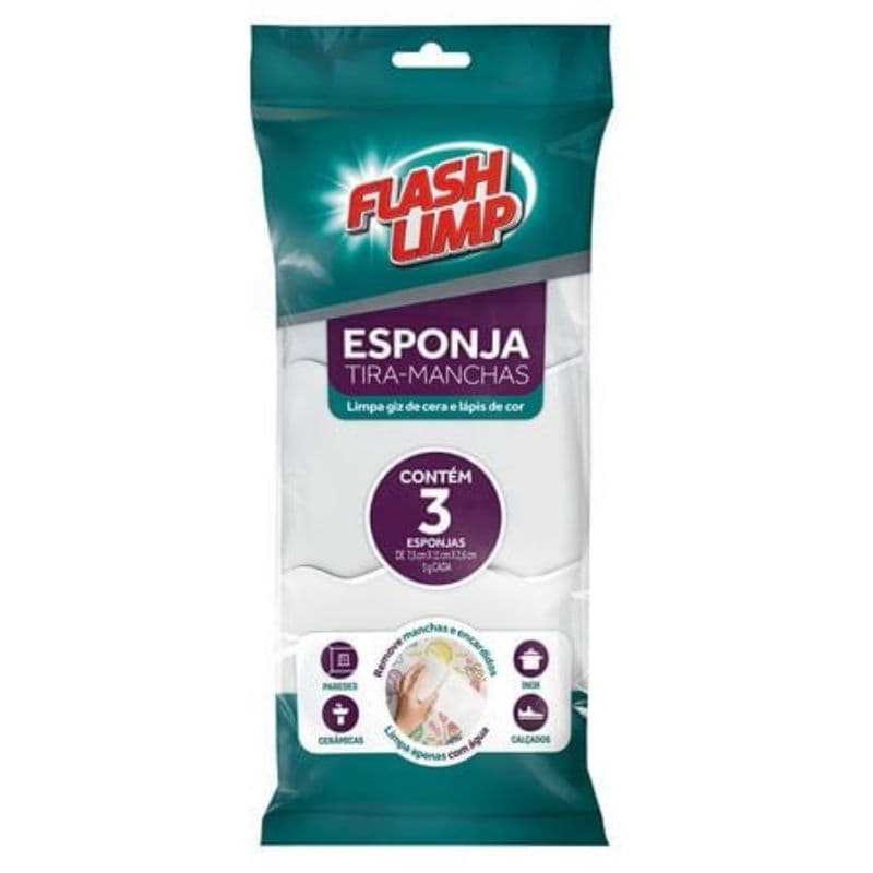Kit 3 Esponjas Mágicas Tira Manchas Flash Limp Limpeza