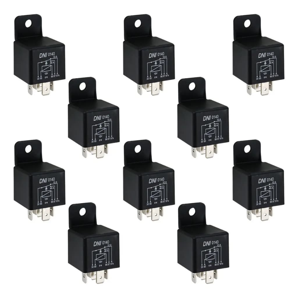 Kit C/ 10 Peças Rele Automotivo Auxiliar Universal 40a 5 Terminais 12v