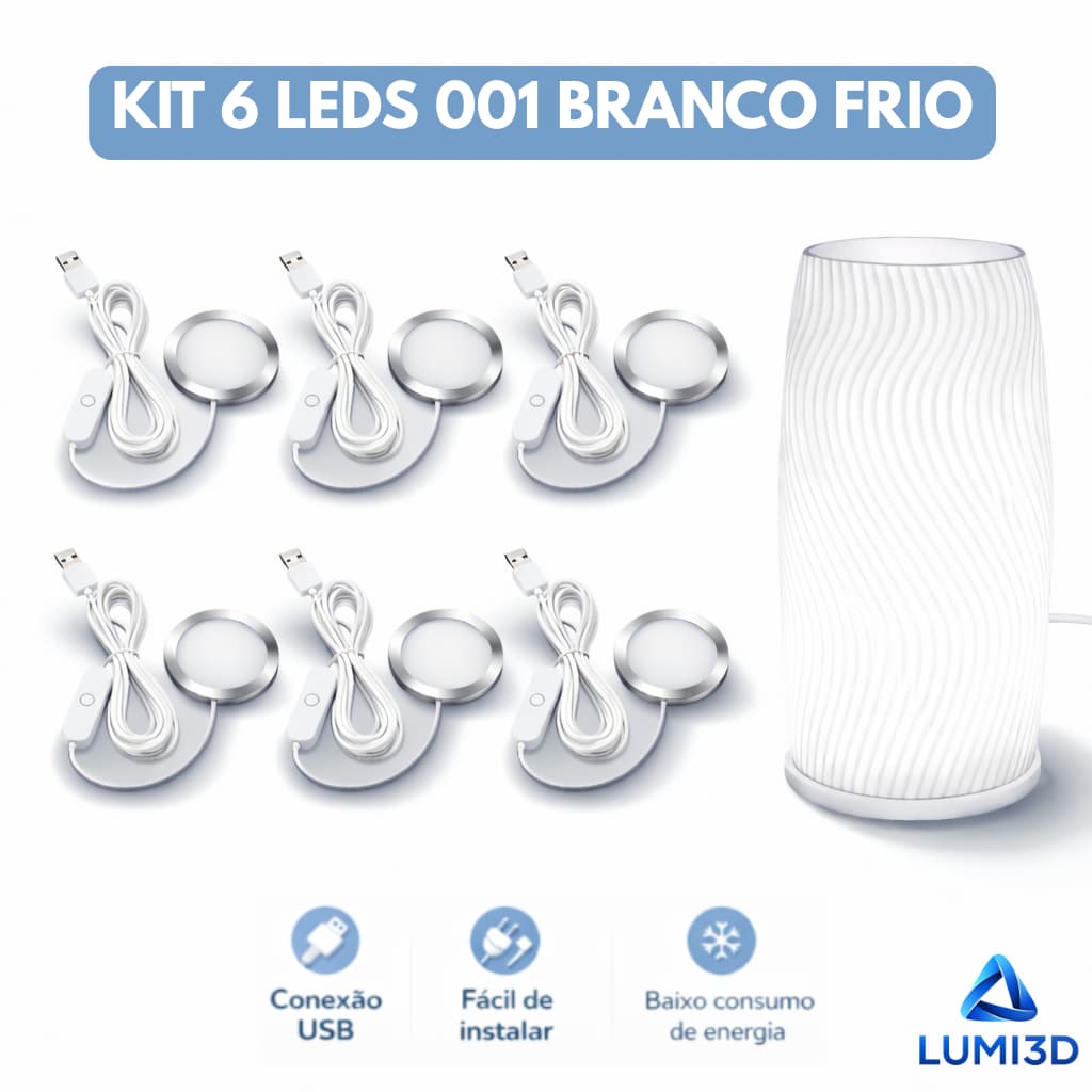 Kit 6x LED 001 Branco Frio USB 5V para Impressora 3D Bambu Lab Projeto DIY