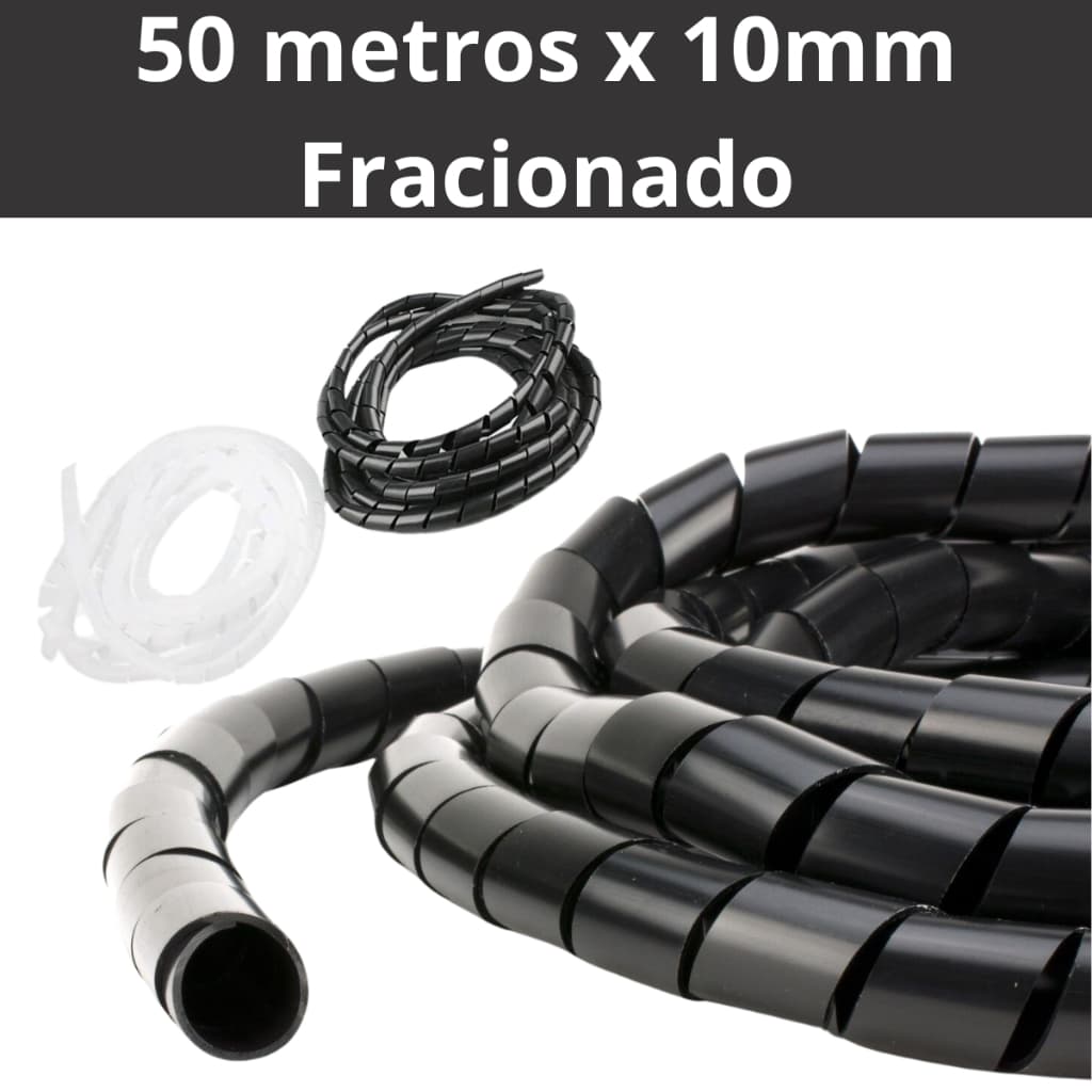 Organizador de Cabos Fios Espiral 10mm x 50m Preto Branco Informática Flexível
