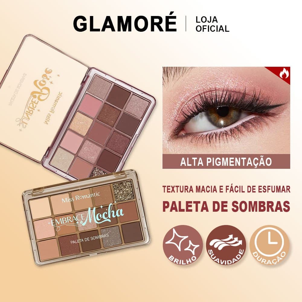 Paleta de Sombras 15 Cores Miss Romantic Alta Pigmentação Matte e Cintilante