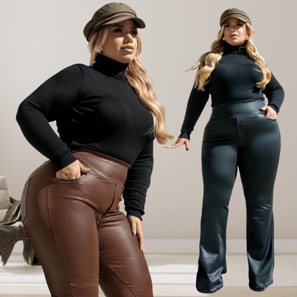Calça Legging Cirre Plus Size Suplex  Cós Alto Grossa Brilho Molhado