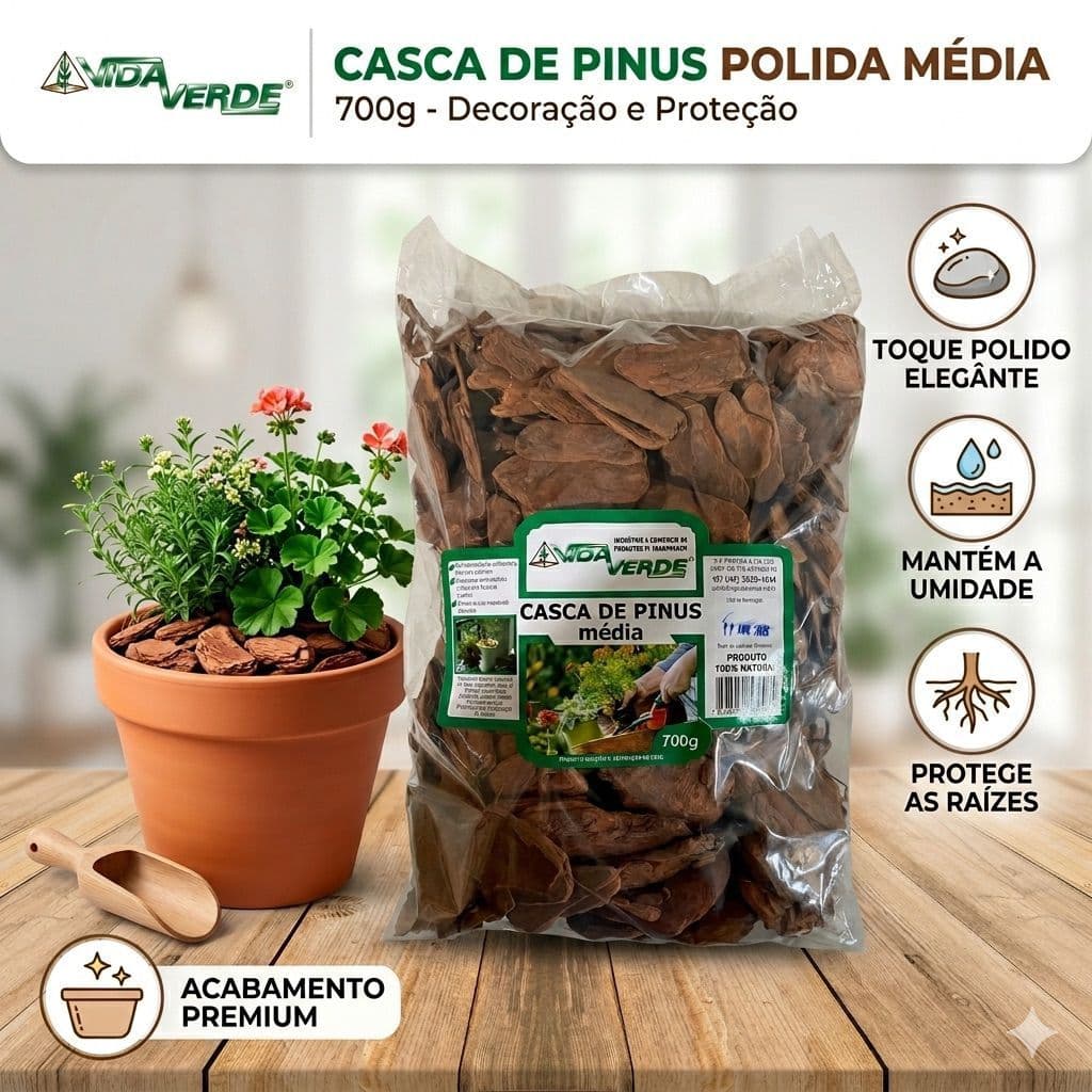 Casca de Pinus Polida Premium para Jardinagem Decoração Vaso Orquídeas Substrato Natural