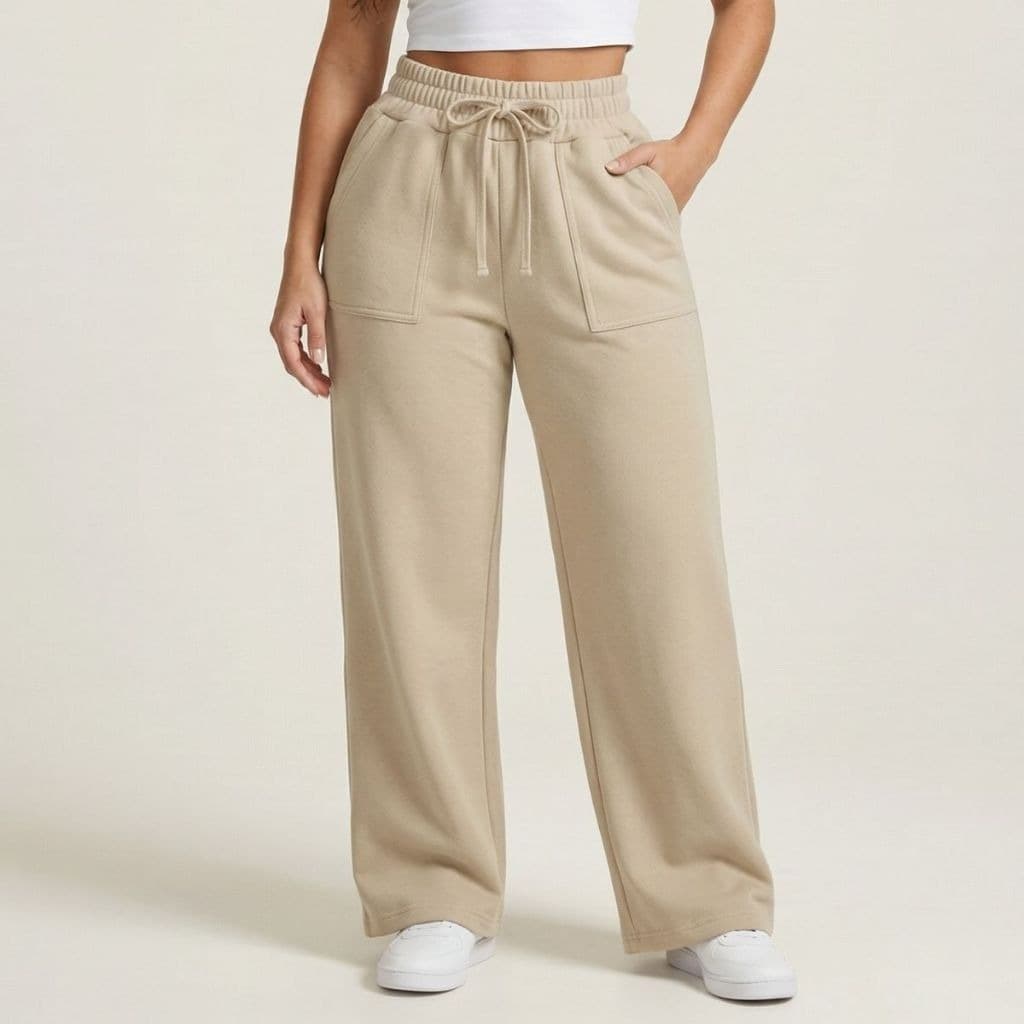 Moletom Calça Pantalona Moletom Feminina Flanelada Wide-Leg Cintura Alta Conforto Tendencia Casual
