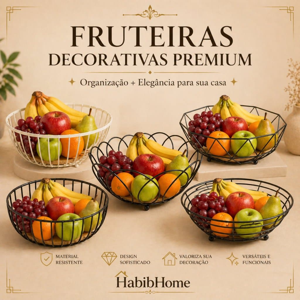 Fruteira Decorativa com Base de Bambu Habib Home | 12 Modelos | Envio Imediato
