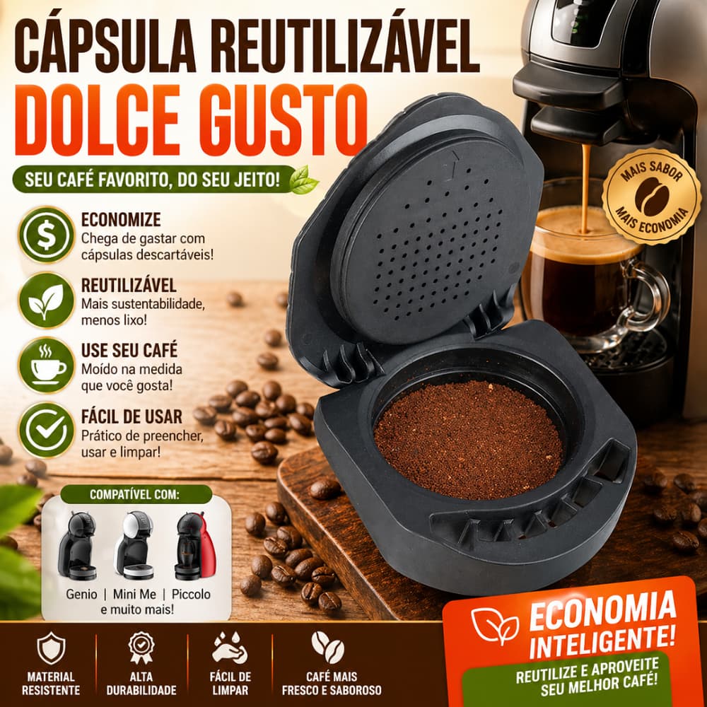 Cápsula Reutilizável Dolce Gusto Filtro Café Recarregável Compatível Genio Mini Me Refrescante Inox Econômico