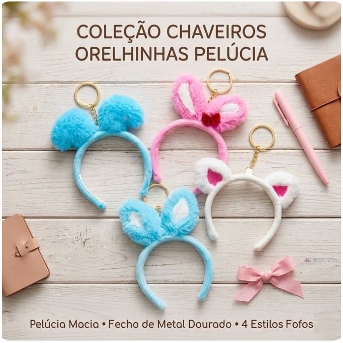 Chaveiro Tiara Pelúcia Turma da Mônica - Personagens Sansão, Dalila, Bidu e Mingau 13cm Taimes
