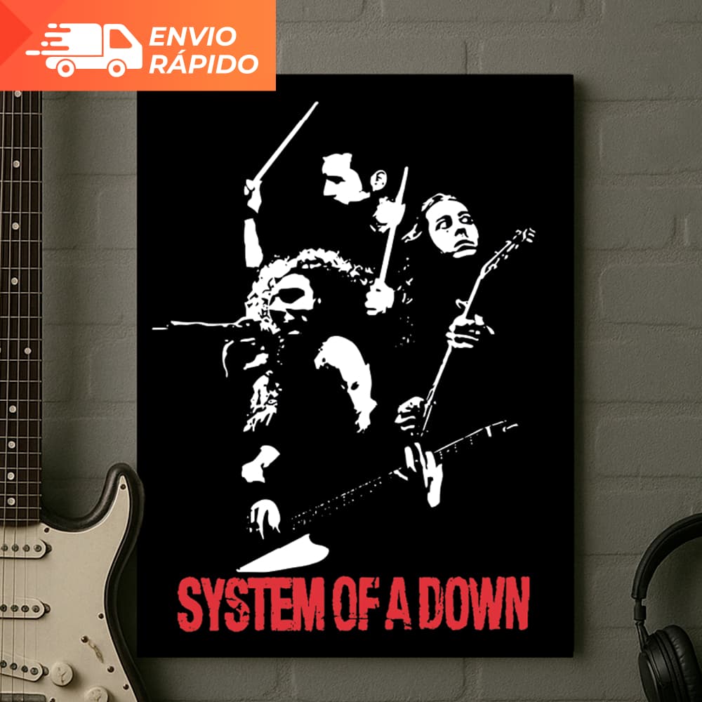 Quadro Decorativo System Of A Down MDF Adesivado Poster Rock Fita Dupla Face para Sala Quarto Estúdio