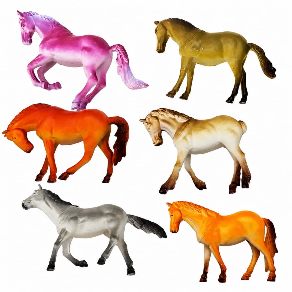 Kit com 6 Cavalos de Brinquedo 16cm Animais Realistas em Borracha