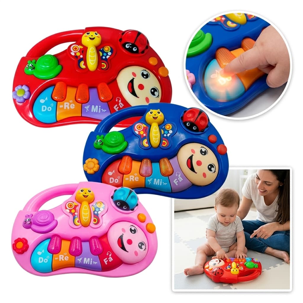Piano Musical Bebê Borboleta Interativo Luzes LED Som Teclas Coloridas Brinquedo Educativo Infantil