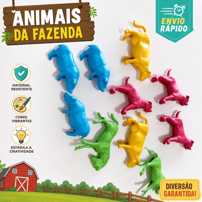 Kit Animais da Fazenda Fazendinha 10 Peças Brinquedo Infantil Educativo Menino e Menina Miniaturas