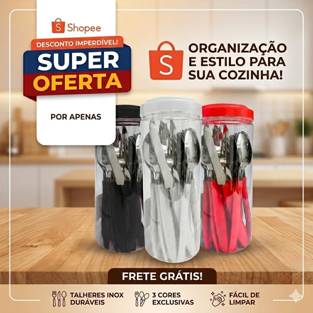 Conjunto de Talheres Faqueiro em Pote com 24 Pçs em Aço Inoxidavel Altomex AL-1745