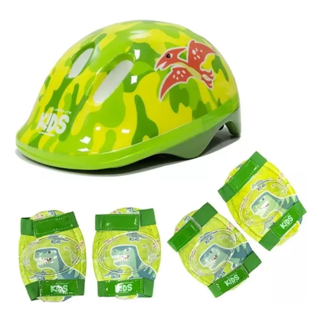 KIT SEGURANÇA PROTEÇÃO KIDS INFANTIL ABSOLUTE CAPACETE JOELHEIRA COTOVELEIRA DINOSSAURO
