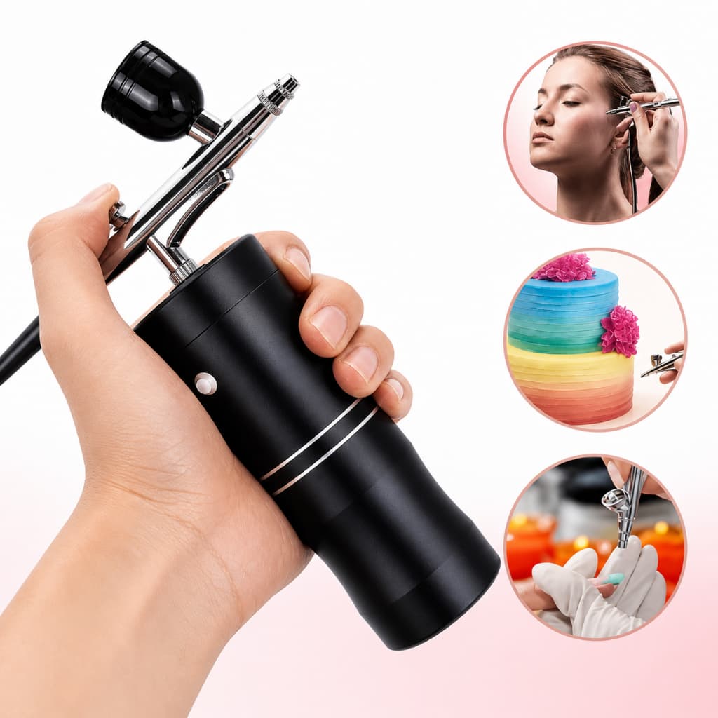 Aerógrafo Portátil Com Mini Compressor Bateria Recarregável USB Colorido Design Unhas Bolos Barbeiro
