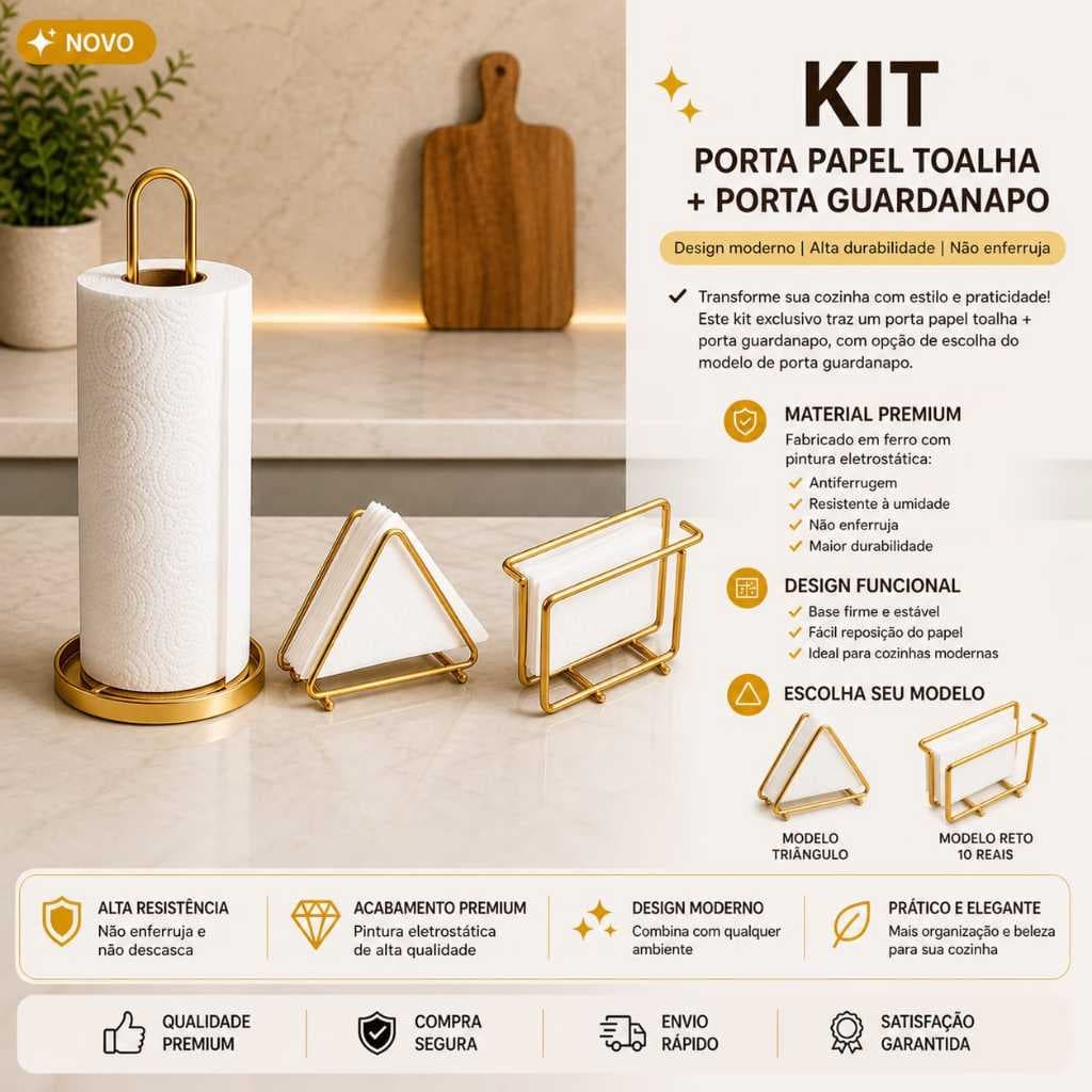 Kit Porta Papel Toalha + Porta Guardanapo