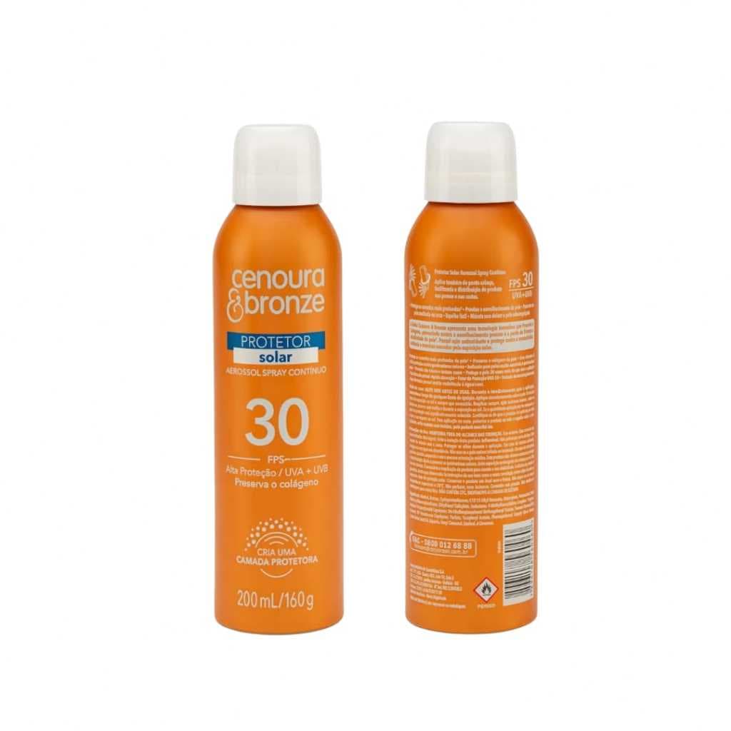 Protetor Solar Aerossol Cenoura e Bronze FPS 30 200ml - Bronzeado Dourado + Proteção