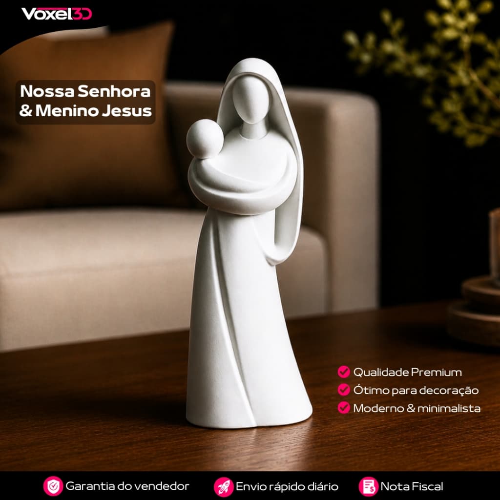 Imagem Nossa Senhora Aparecida Com Menino Jesus Decoração Religiosa Minimalista 15 cm ou 20 cm Qualidade Premium
